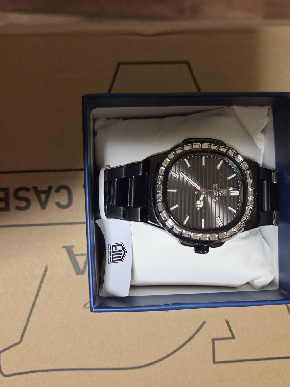 Invicta Black Ceramic Bracelet Watch with Crystal Accent Bezel